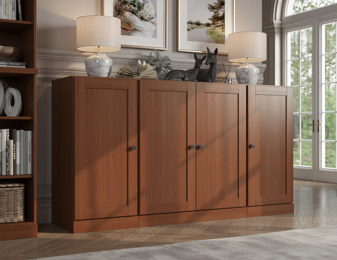 100% Solid Brazilian Pine Wood Sideboard, Shaker Doors, 2 Drawers, Adjustable Shelves, 65" Wide, 35.75" Tall