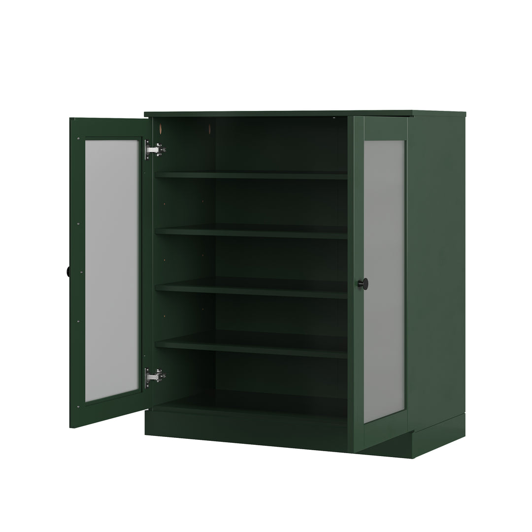100% Solid Wood Frosted Glass Door Shoe Storage Cabinet with Adjustable Shelves, Space Saving Stackable Entryway Organizer, 32" W x 35.75" H
