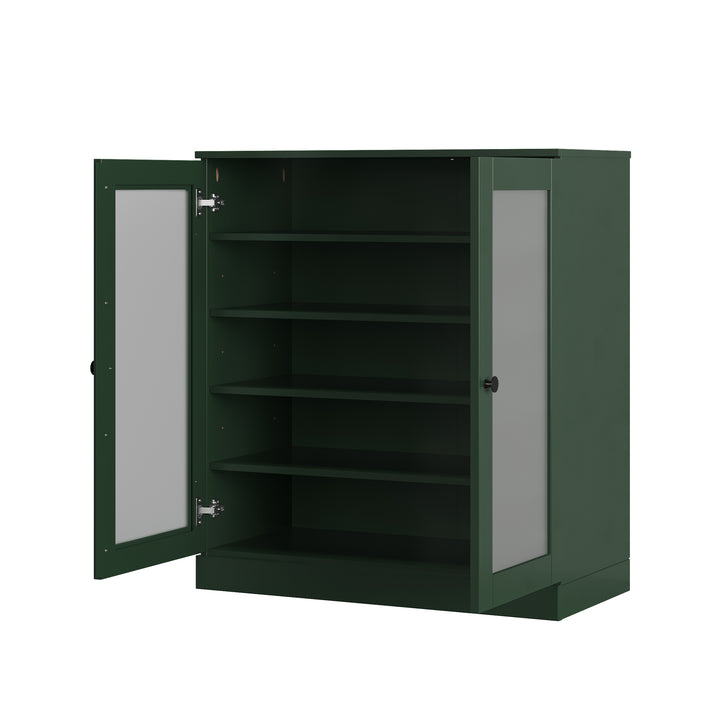 100% Solid Wood Frosted Glass Door Shoe Storage Cabinet with Adjustable Shelves, Space Saving Stackable Entryway Organizer, 32" W x 35.75" H