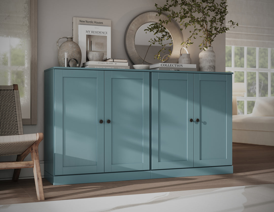 100% Solid Brazilian Pine Wood 64" Sideboard with Shaker Doors, 4-Drawers and Adjustable Shelves