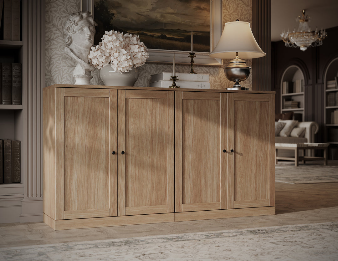 Premium 100% Solid European Oak Hardwood Modular Dining Room Sideboard with Shaker Doors – 64" Wide, 35.75" Tall