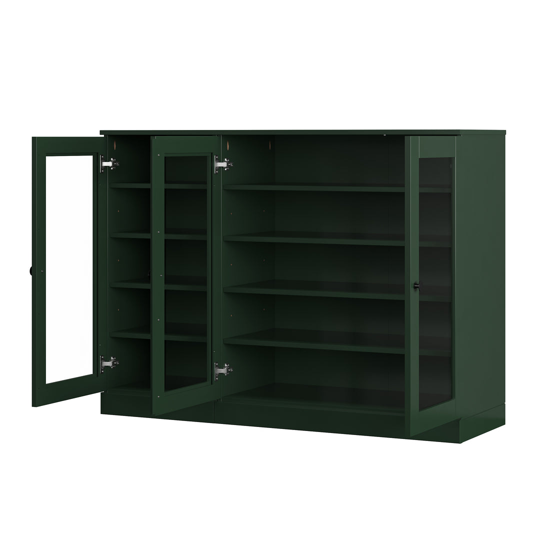 100% Solid Wood Glass Door Shoe Storage Cabinet, Adjustable Shelves, Space Saving Modular Entryway Organizer, 48.5" W x 35.75" H