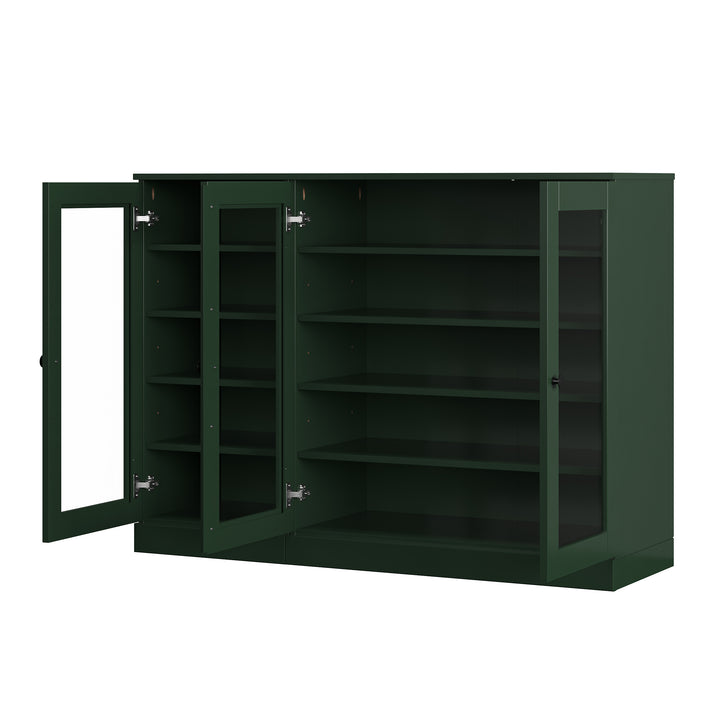 100% Solid Wood Glass Door Shoe Storage Cabinet, Adjustable Shelves, Space Saving Modular Entryway Organizer, 48.5" W x 35.75" H