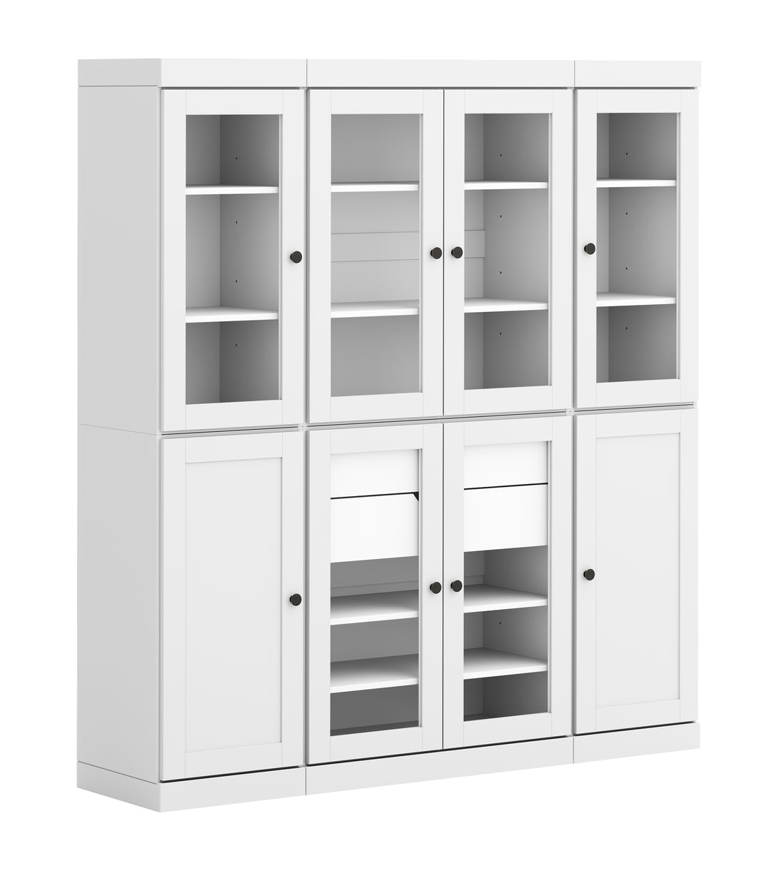 100% Solid Wood 65" China Pantry Cabinet, 6 Glass, 2 Shaker Wood Doors, 2 Drawers