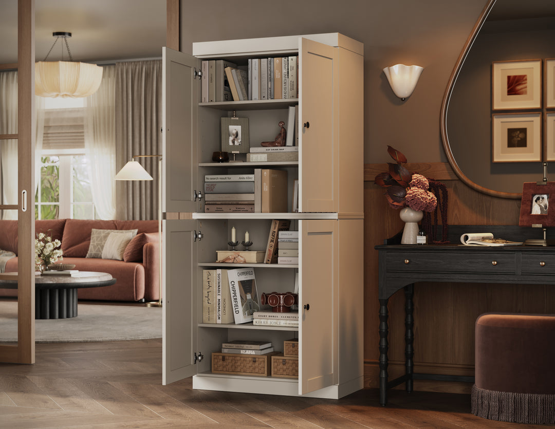 100% Solid Wood Tall Modular Bookcase Cabinet with Shaker Doors, Storage Bookshelf with Adjustable Shelves, 32" W x 71.5" H