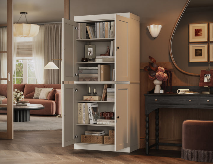 100% Solid Wood Tall Modular Bookcase Cabinet with Shaker Doors, Storage Bookshelf with Adjustable Shelves, 32" W x 71.5" H