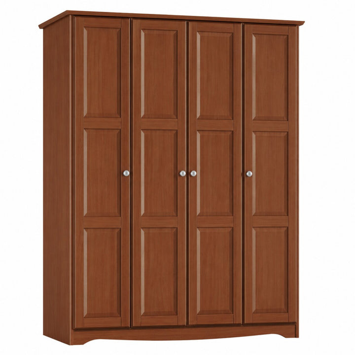 100% Solid Wood 4-Door Wardrobe Armoire with Raised Panel Doors, Bedroom Closet Storage - Regal Collection with Metal Knobs