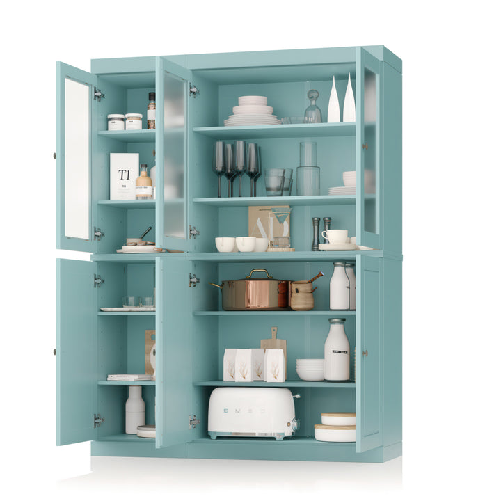 100% Solid Wood 48.5" Pantry China Cabinet with Raised Panel, Frosted Glass Doors and Adjustable Shelves