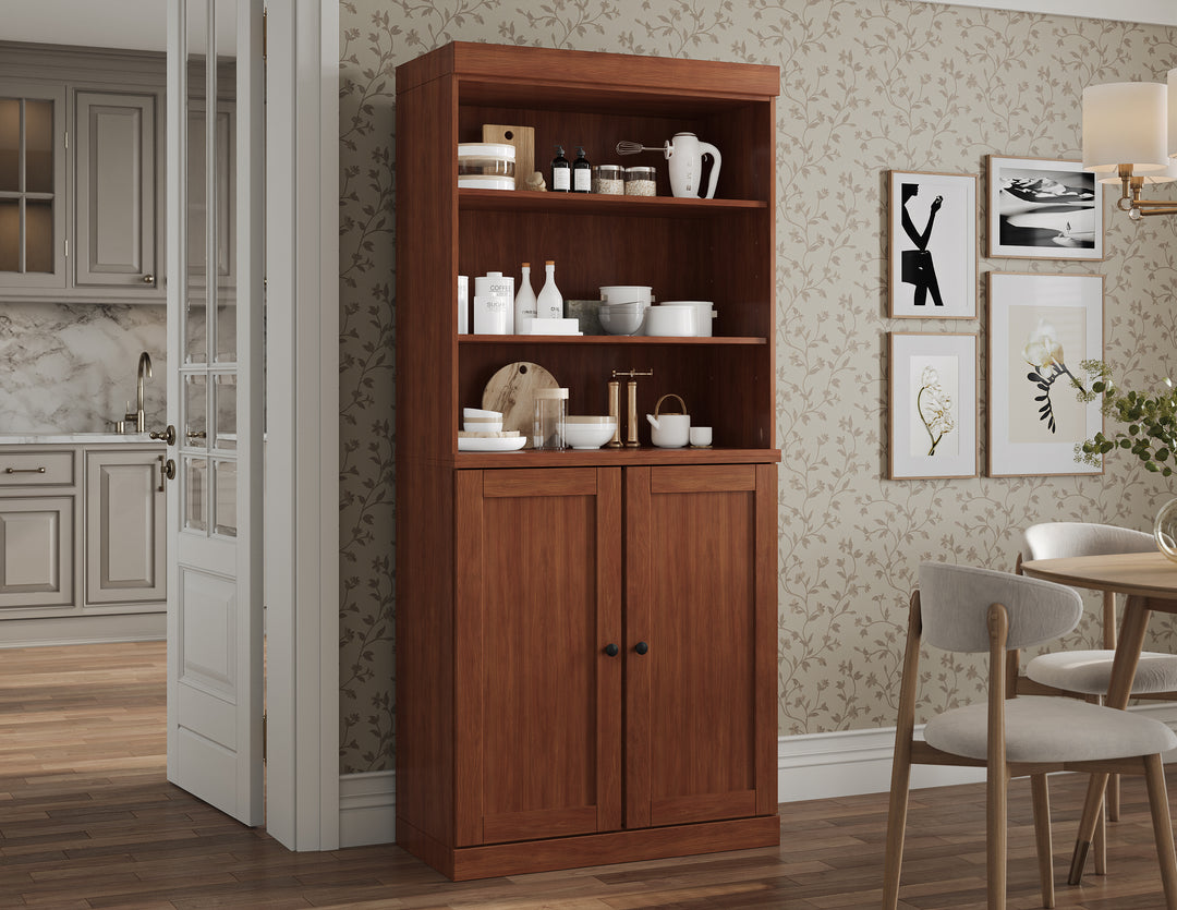 100% Solid Wood Kitchen Pantry Cabinet, Tall Freestanding Modular Storage with Open Shelf & Shaker Doors, Adjustable Shelves, 32" W x 71.5" H
