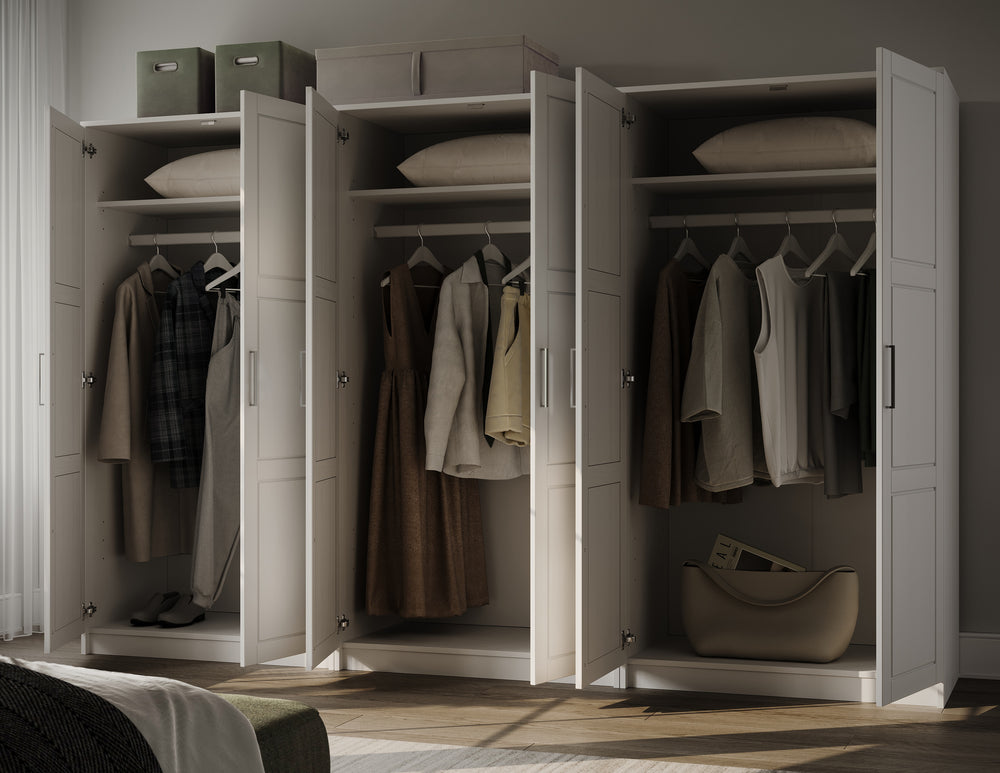 100% Solid Wood Modular 6-Door Wardrobe Armoire with Raised Panel Doors, Bedroom Closet Storage – Urban Collection, 70-110” Wardrobes - Palace Imports