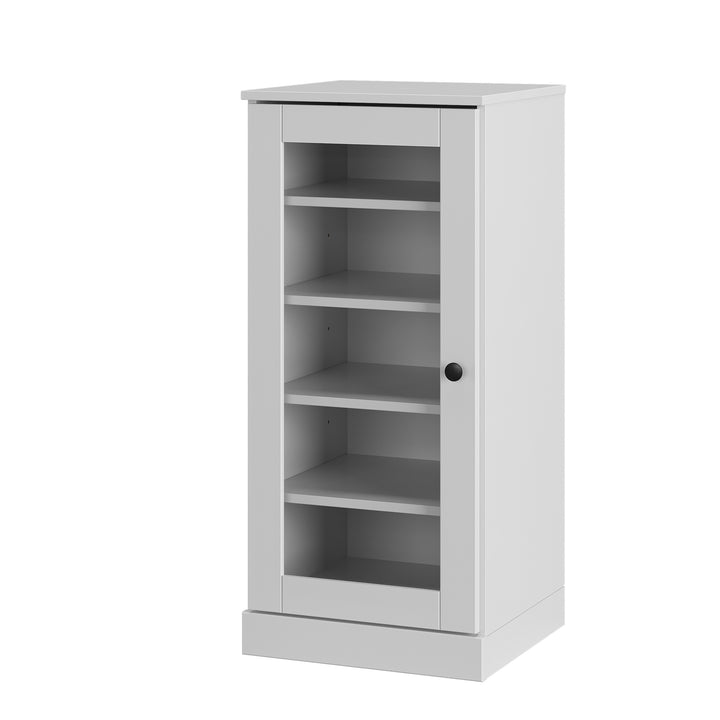 100% Solid Wood Narrow Glass Door Shoe Storage Cabinet with Adjustable Shelves, Space Saving Stackable Organizer, 16.5" W x 35.75" H