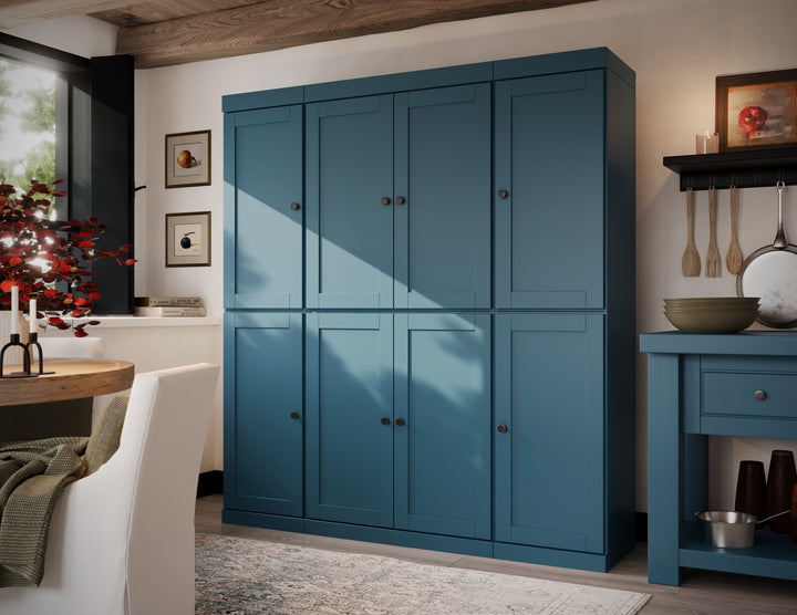 100% Solid Wood 65" Pantry Cabinet, 8 Shaker Wood Doors