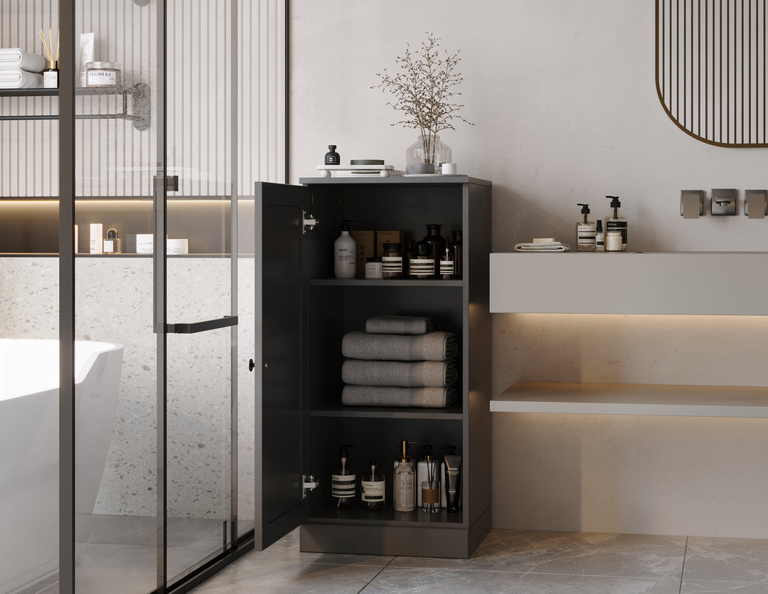 100% Solid Wood 16.5" Small Bathroom Cabinet, Shaker Wood Door, Adjustable Shelves