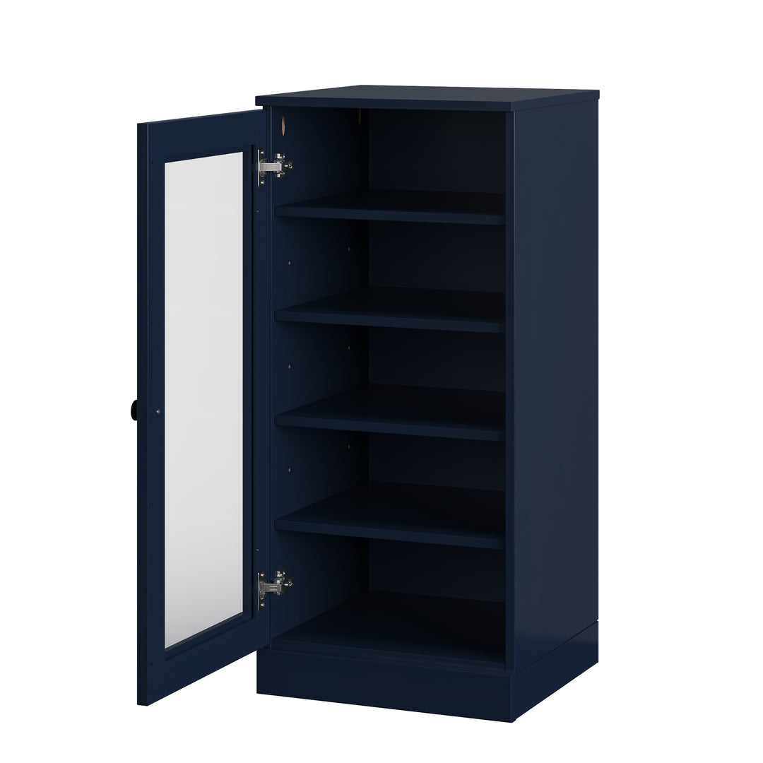 100% Solid Wood Narrow Glass Door Shoe Storage Cabinet with Adjustable Shelves, Space Saving Stackable Organizer, 16.5" W x 35.75" H