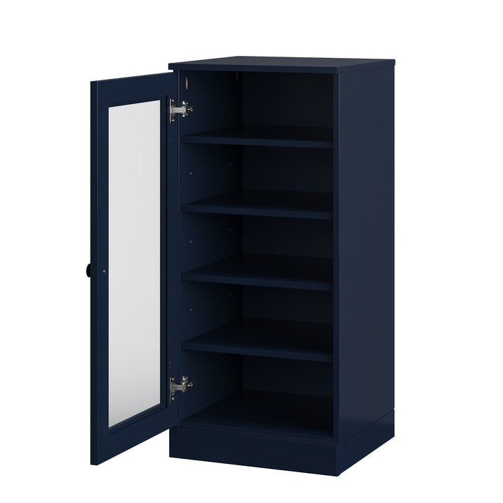 100% Solid Wood Narrow Glass Door Shoe Storage Cabinet with Adjustable Shelves, Space Saving Stackable Organizer, 16.5" W x 35.75" H