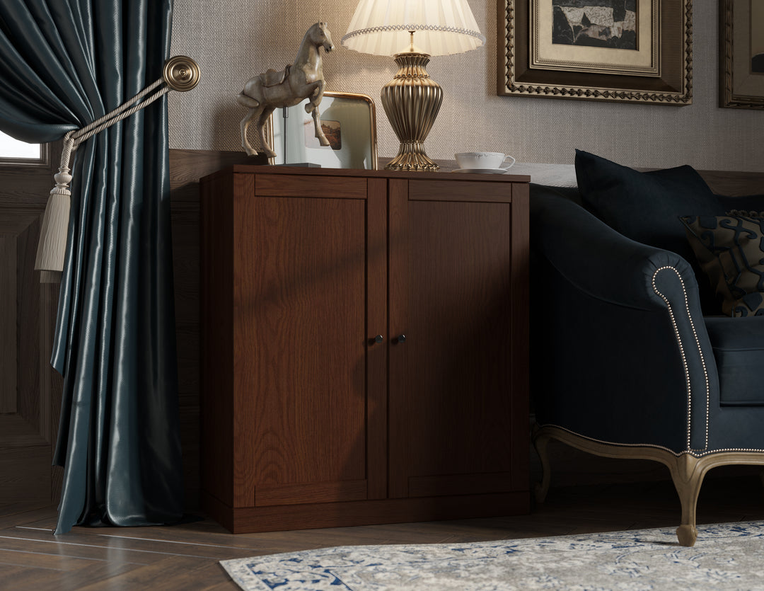 Premium 100% Solid European Oak Hardwood 3-Shelf Modular Bookcase with Shaker Doors – 32" Wide, 35.75" Tall