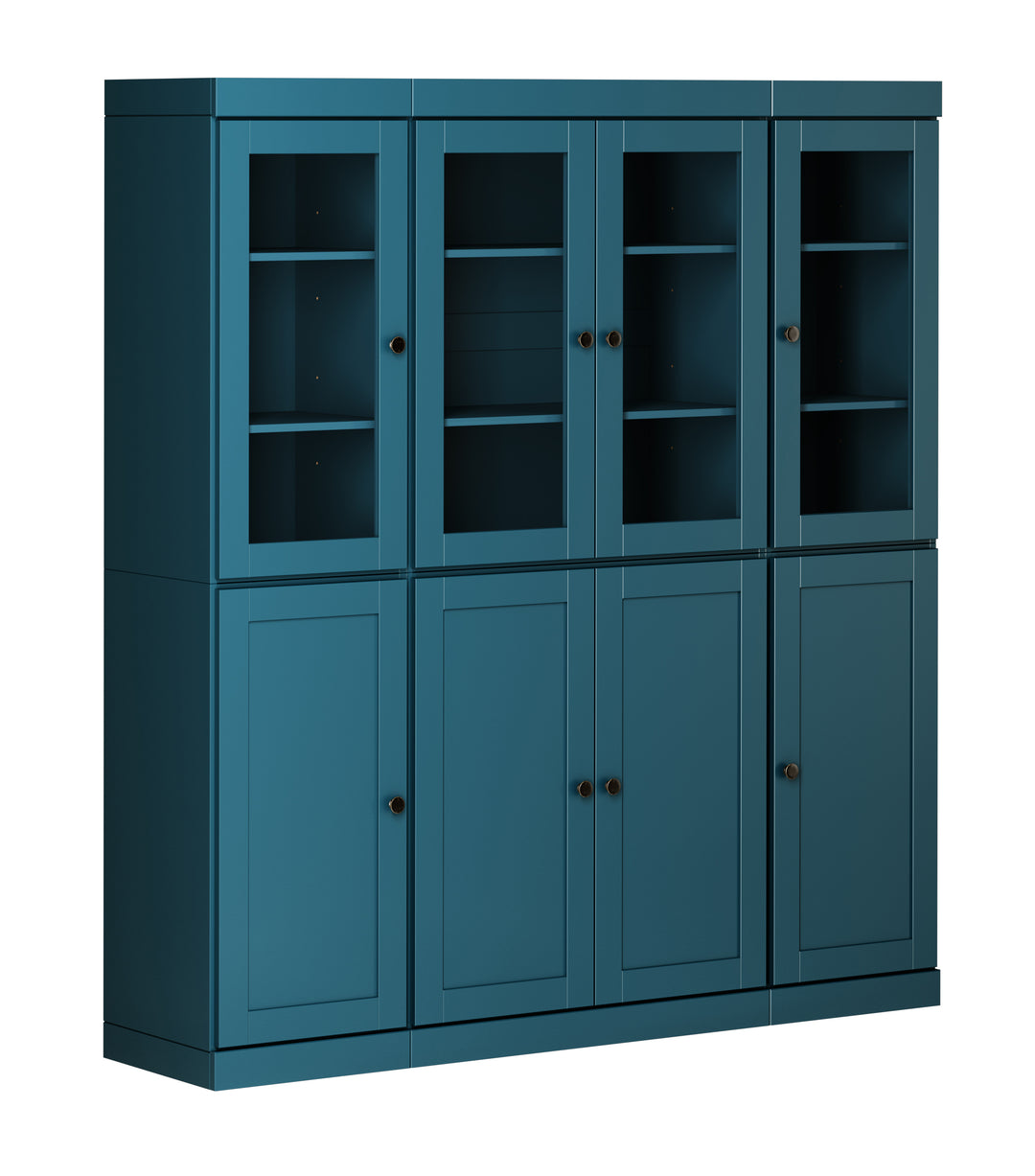 100% Solid Wood 65" China Pantry Cabinet, 4 Glass, 4 Shaker Wood Doors, 2-Drawers