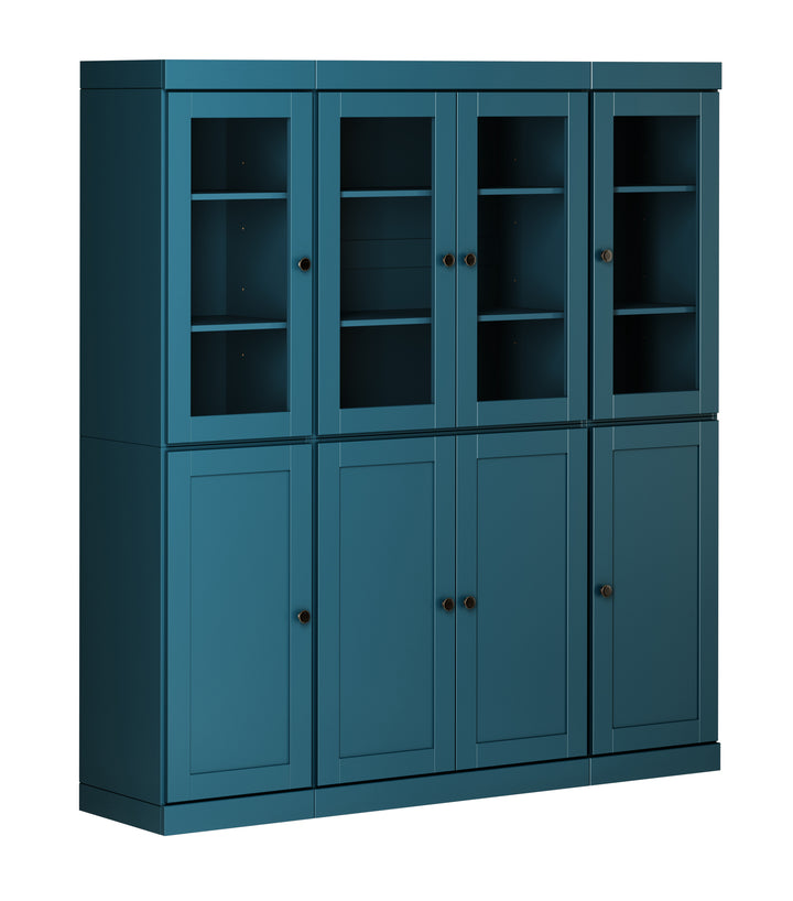 100% Solid Wood 65" China Pantry Cabinet, 4 Glass, 4 Shaker Wood Doors, 2-Drawers