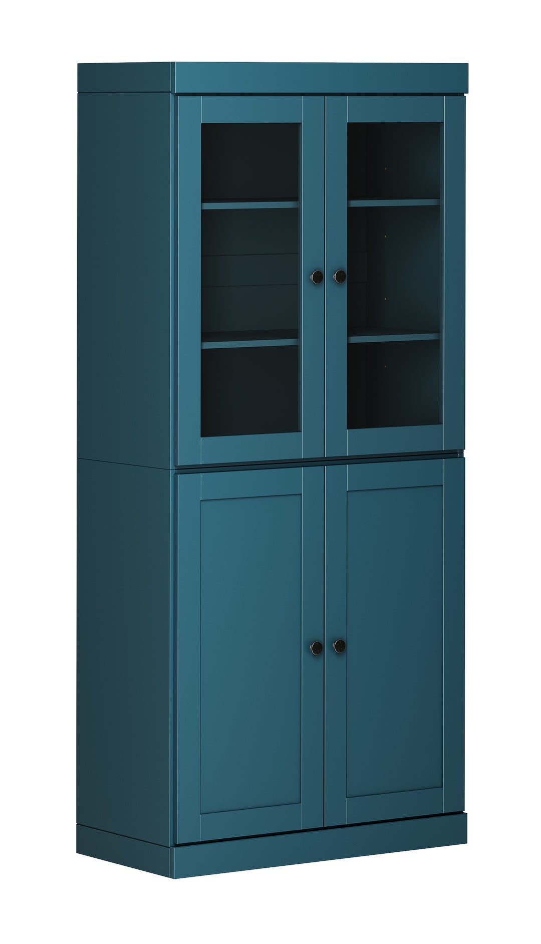 100% Solid Wood 6-Shelf 32" Bookcase, 2 Glass Doors, 2 Shaker Wood Doors, Adjustable Shelves