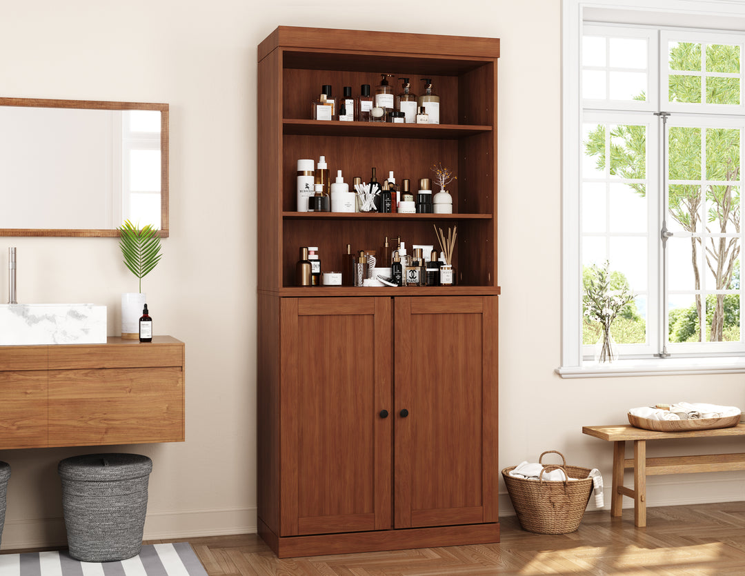 100% Solid Brazilian Pine Wood 32" Bathroom Storage Cabinet with Bottom Shaker Doors and Adjustable Shelves