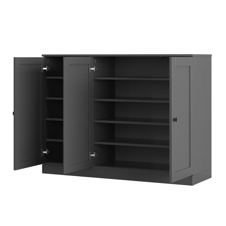 100% Solid Wood Shoe Storage Cabinet with Shaker Doors, Adjustable Shelves, Space Saving Modular Entryway Organizer, 48.5" W x 35.75" H