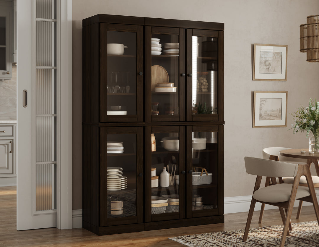 100% Solid Wood Kitchen Pantry China Cabinet, Tall Freestanding Modular Storage with Glass Doors, Adjustable Shelves, 48.5" W x 71.5" H