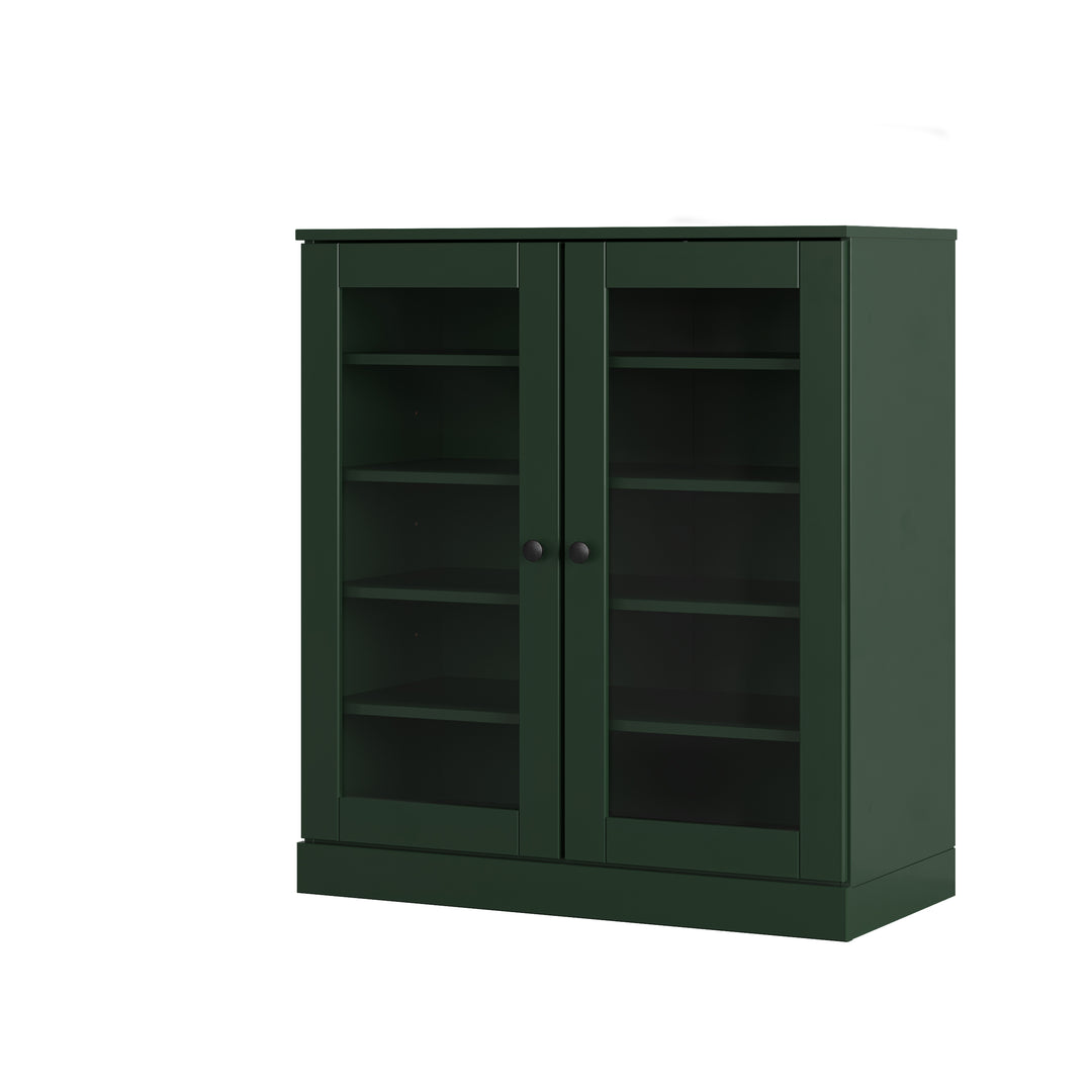 100% Solid Wood Glass Door Shoe Storage Cabinet with Adjustable Shelves, Space Saving Stackable Entryway Organizer, 32" W x 35.75" H