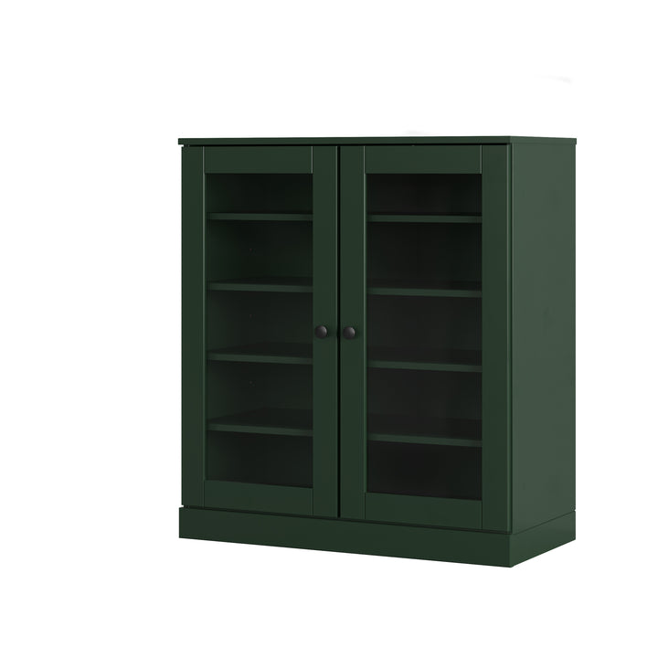 100% Solid Wood Glass Door Shoe Storage Cabinet with Adjustable Shelves, Space Saving Stackable Entryway Organizer, 32" W x 35.75" H