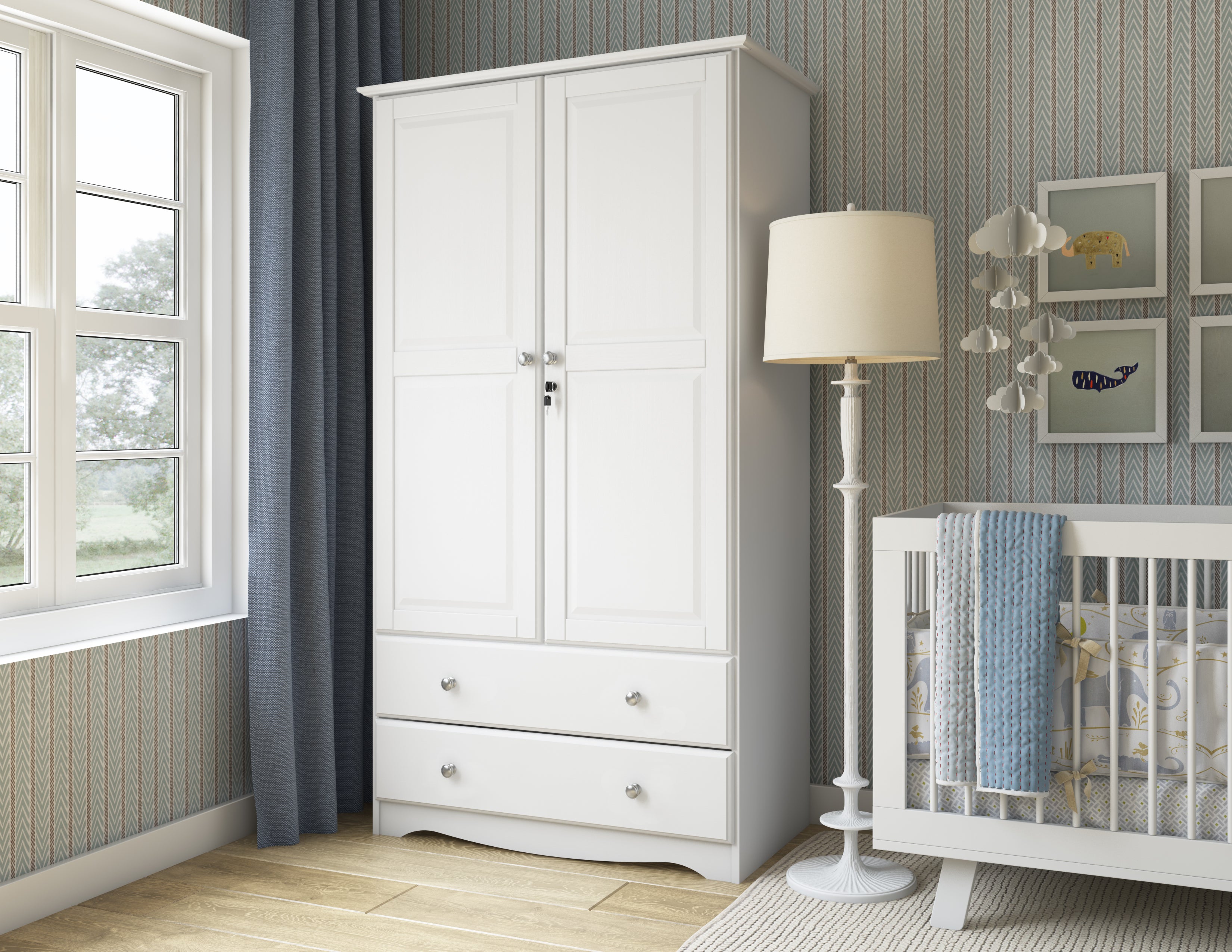 100% Solid Wood Smart 2-Door Wardrobe with Metal Knobs – Palace