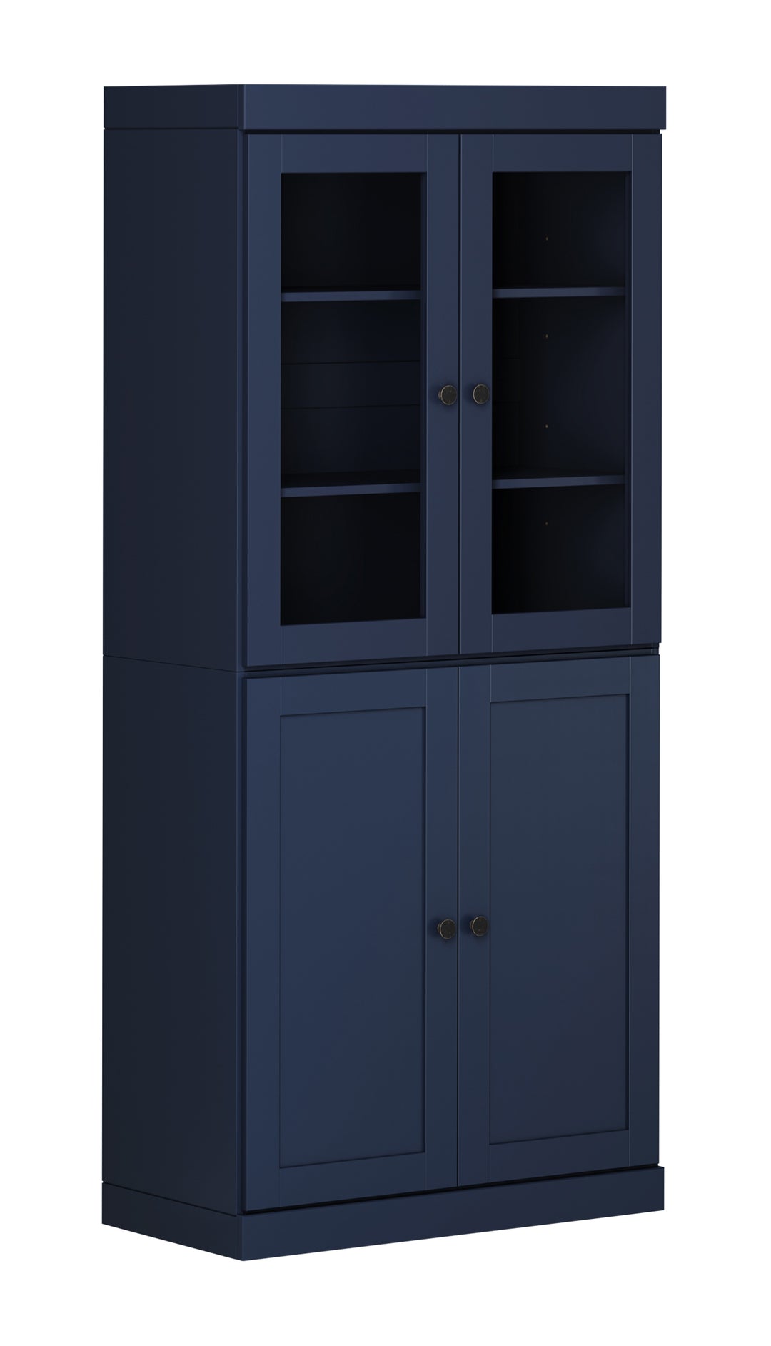 100% Solid Wood 6-Shelf 32" Bookcase, 2 Glass Doors, 2 Shaker Wood Doors, Adjustable Shelves