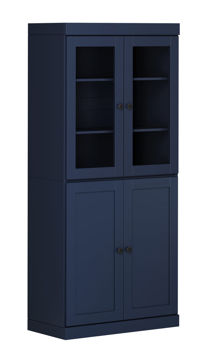 100% Solid Wood 6-Shelf 32" Bookcase, 2 Glass Doors, 2 Shaker Wood Doors, Adjustable Shelves