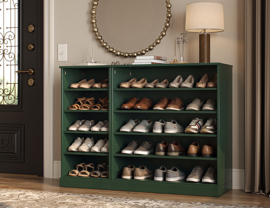 100% Solid Wood Open Shoe Storage Cabinet with Adjustable Shelves, Space Saving Modular Entryway Organizer, 48.5" W x 35.75" H