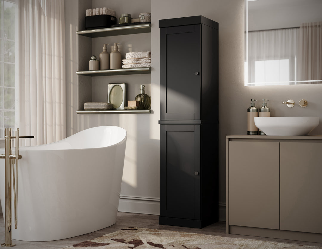 100% Solid Wood Bathroom Storage Cabinet, Shaker Doors, 2 Drawers, Adjustable Shelves, 16.5" Wide, 71.5" Tall
