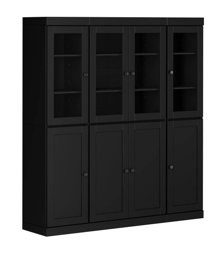 100% Solid Wood 65" China Pantry Cabinet, 4 Glass, 4 Shaker Wood Doors, 2-Drawers