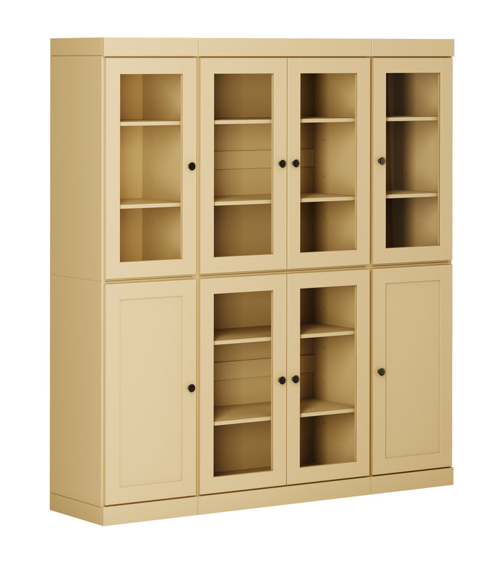 100% Solid Wood 65" China Pantry Cabinet, 6 Clear Glass, 2 Shaker Wood Doors