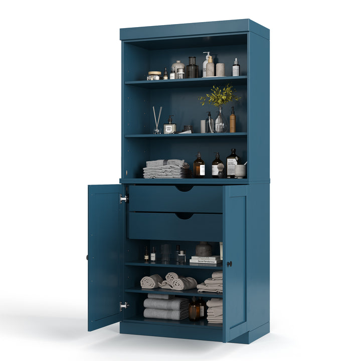 100% Solid Wood 32" Bathroom Cabinet with Shelves, Shaker Wood Doors, 2-Drawers