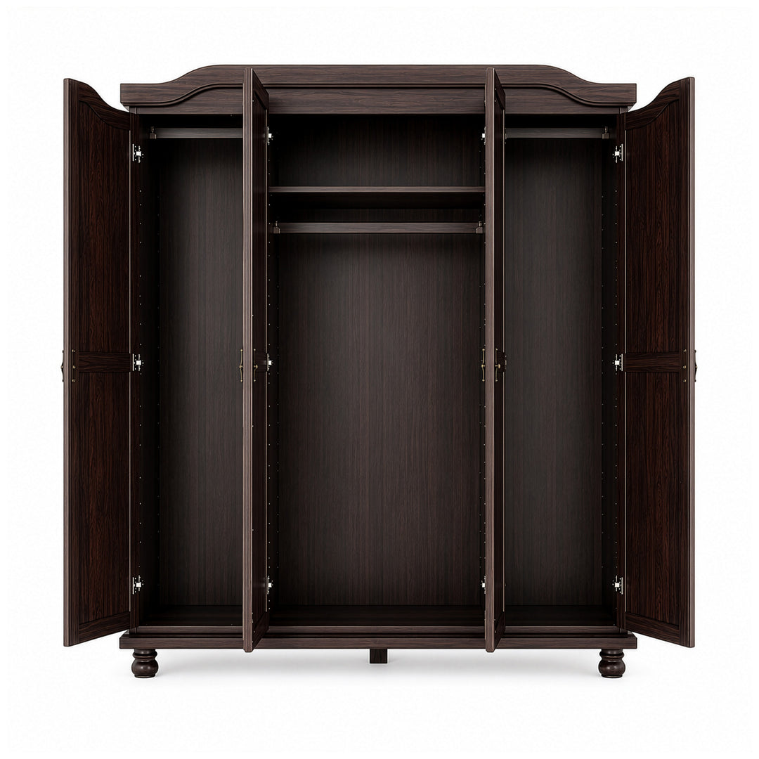 100% Solid Wood 4-Door Wardrobe Armoire with Mirrored Doors, Bedroom Closet Storage - Kyle Collection