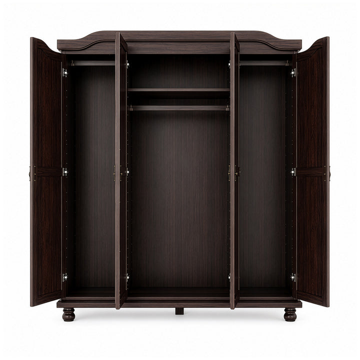 100% Solid Wood 4-Door Wardrobe Armoire with Mirrored Doors, Bedroom Closet Storage - Kyle Collection