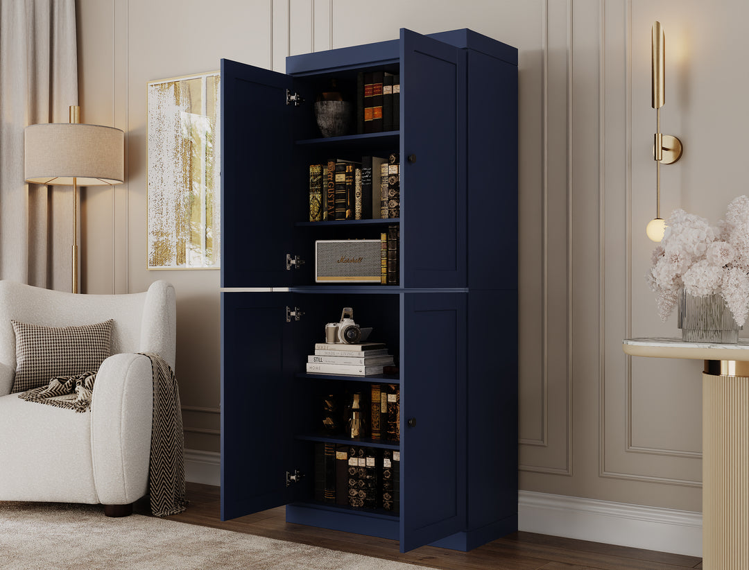 100% Solid Wood 6-Shelf 32" Bookcase, Shaker Wood Doors, Adjustable Shelves