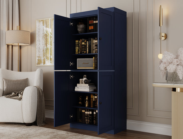 100% Solid Wood 6-Shelf 32" Bookcase, Shaker Wood Doors, Adjustable Shelves