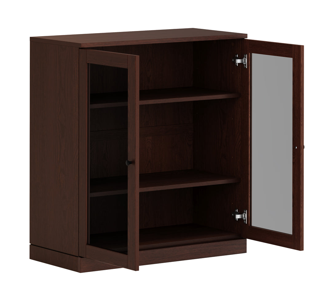Premium 100% Solid European Oak Hardwood 3-Shelf Modular Bookcase with Tinted Glass Doors – 32" Wide, 35.75" Tall
