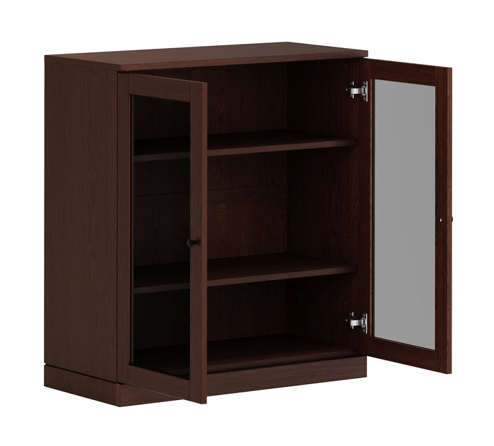 Premium 100% Solid European Oak Hardwood 3-Shelf Modular Bookcase with Tinted Glass Doors – 32" Wide, 35.75" Tall