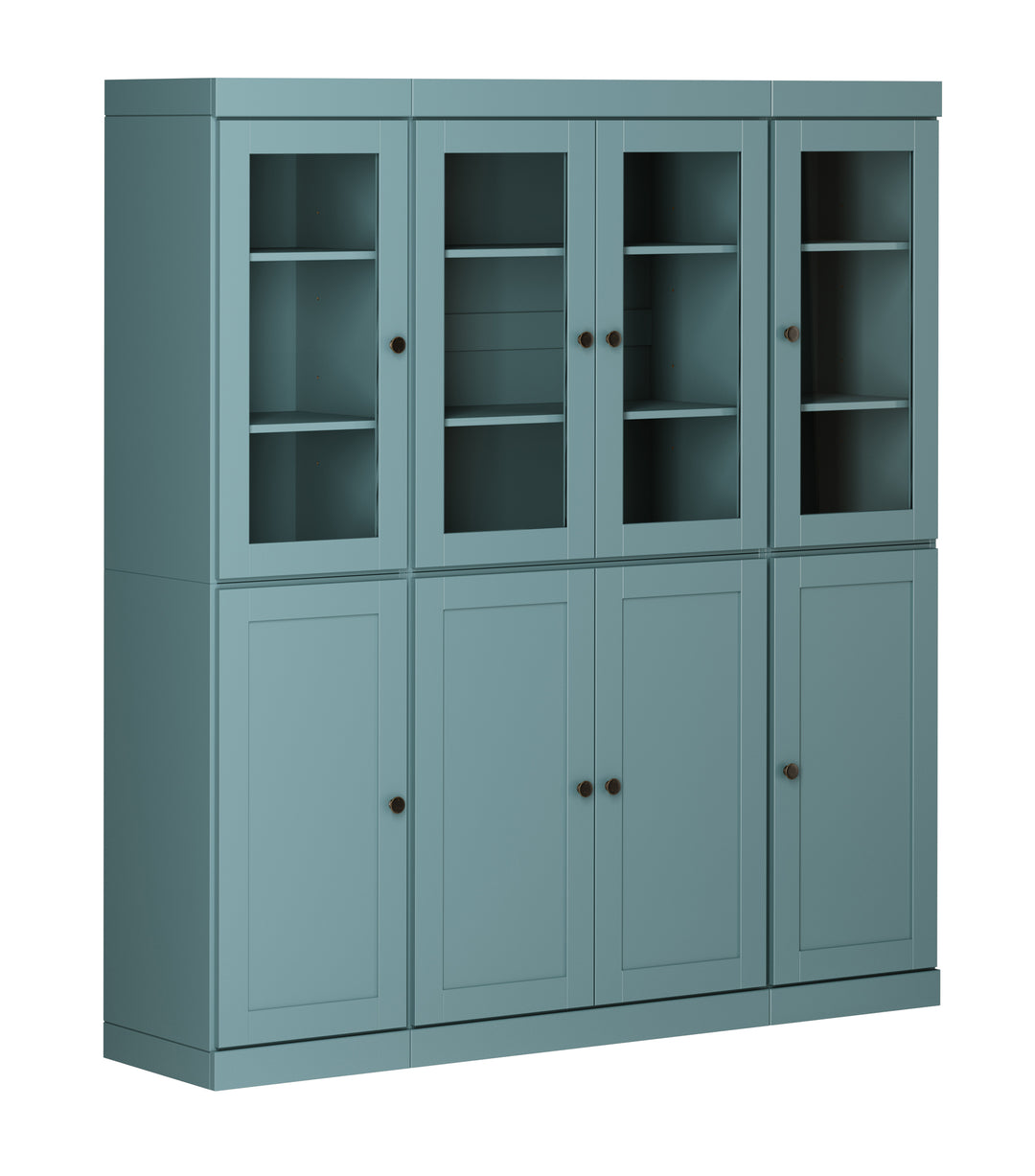 100% Solid Wood 65" China Pantry Cabinet, 4 Glass, 4 Shaker Wood Doors, 2-Drawers