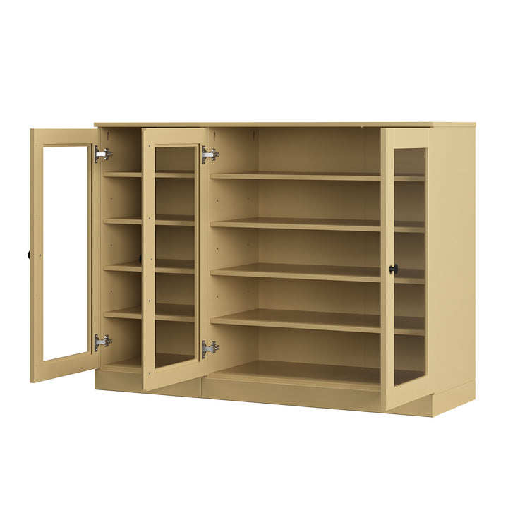 100% Solid Wood Glass Door Shoe Storage Cabinet, Adjustable Shelves, Space Saving Modular Entryway Organizer, 48.5" W x 35.75" H