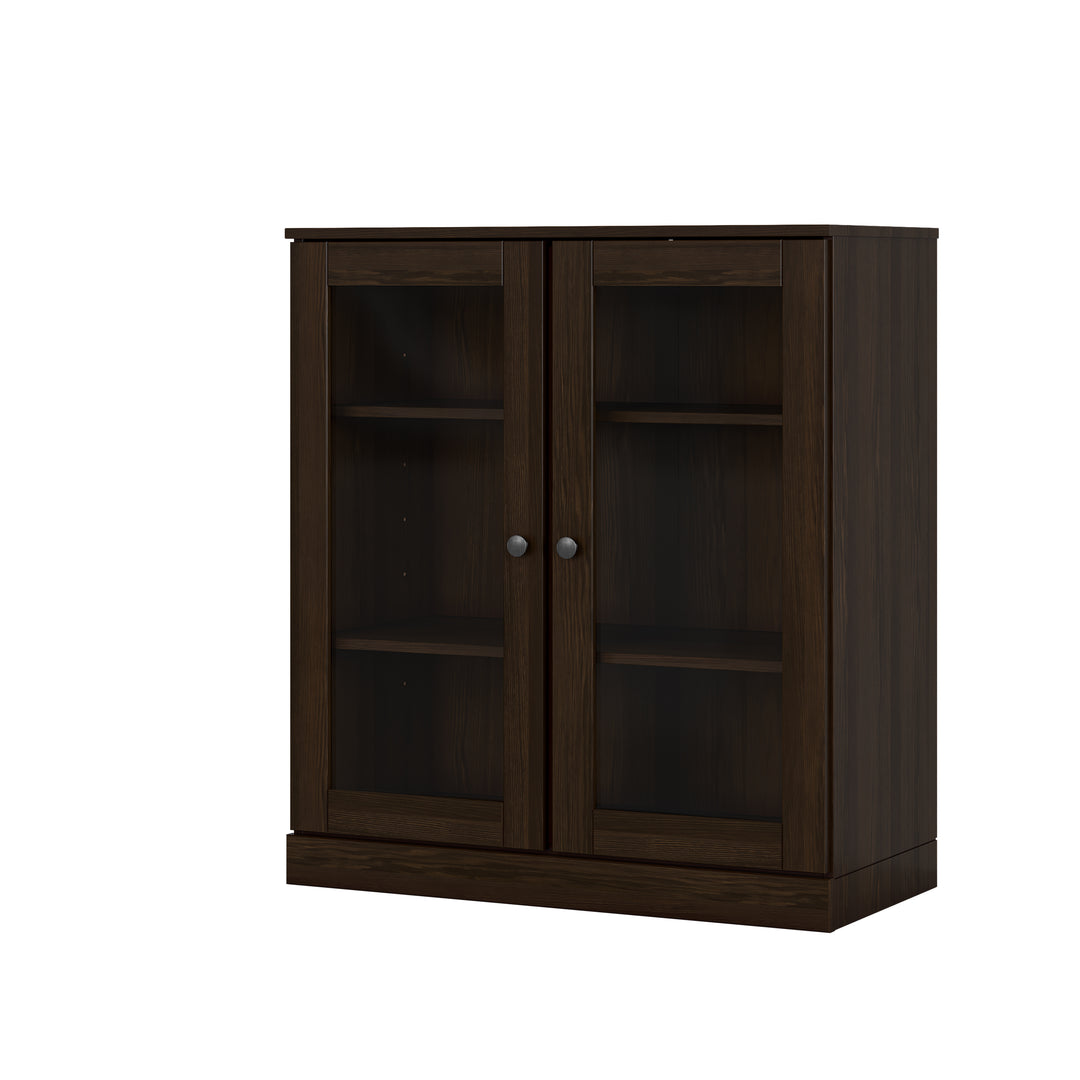 100% Solid Wood Freestanding Bathroom Linen Storage Cabinet with Glass Doors, Adjustable Shelves, 32" W x 35.75" H