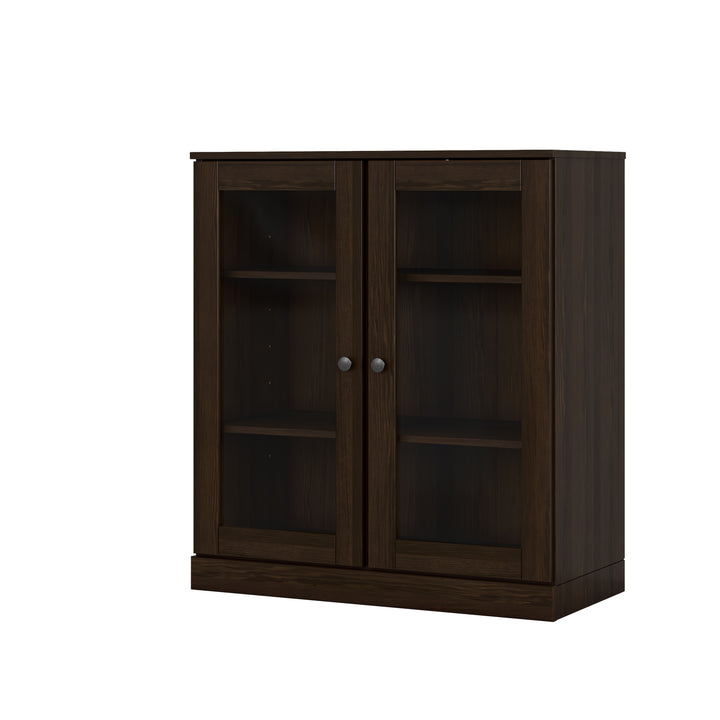 100% Solid Wood Freestanding Bathroom Linen Storage Cabinet with Glass Doors, Adjustable Shelves, 32" W x 35.75" H