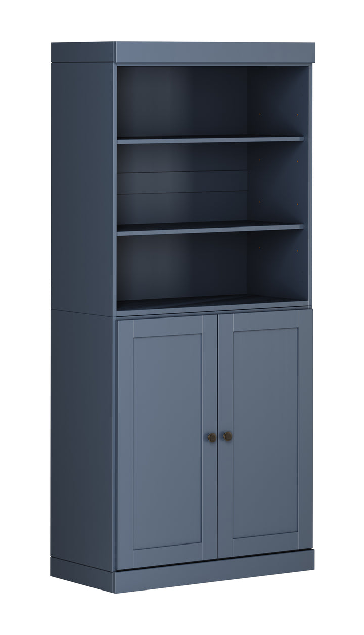 100% Solid Wood 6-Shelf 32" Bookcase Cabinet, 2 Solid Shaker Wood Doors, Adjustable Shelves