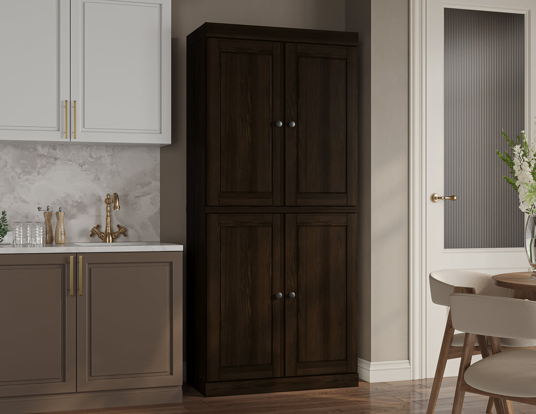 100% Solid Wood Kitchen Pantry Cabinet, Tall Freestanding Modular Storage with Raised Panel Doors, Adjustable Shelves, 32" W x 71.5" H