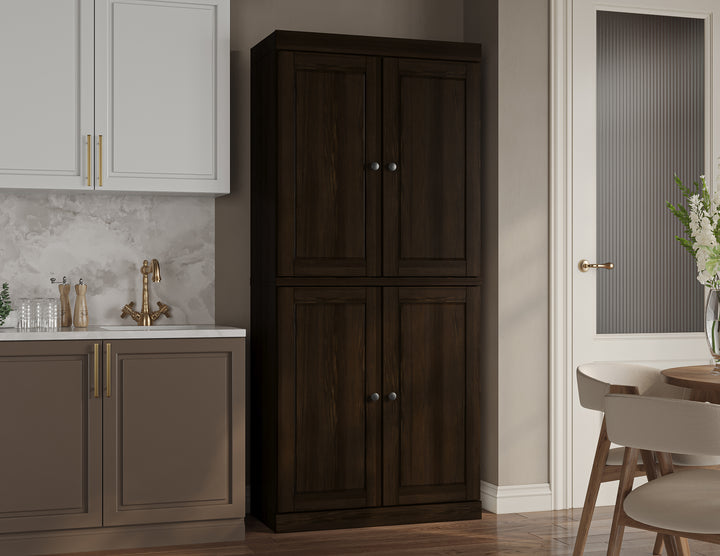100% Solid Wood Kitchen Pantry Cabinet, Tall Freestanding Modular Storage with Raised Panel Doors, Adjustable Shelves, 32" W x 71.5" H
