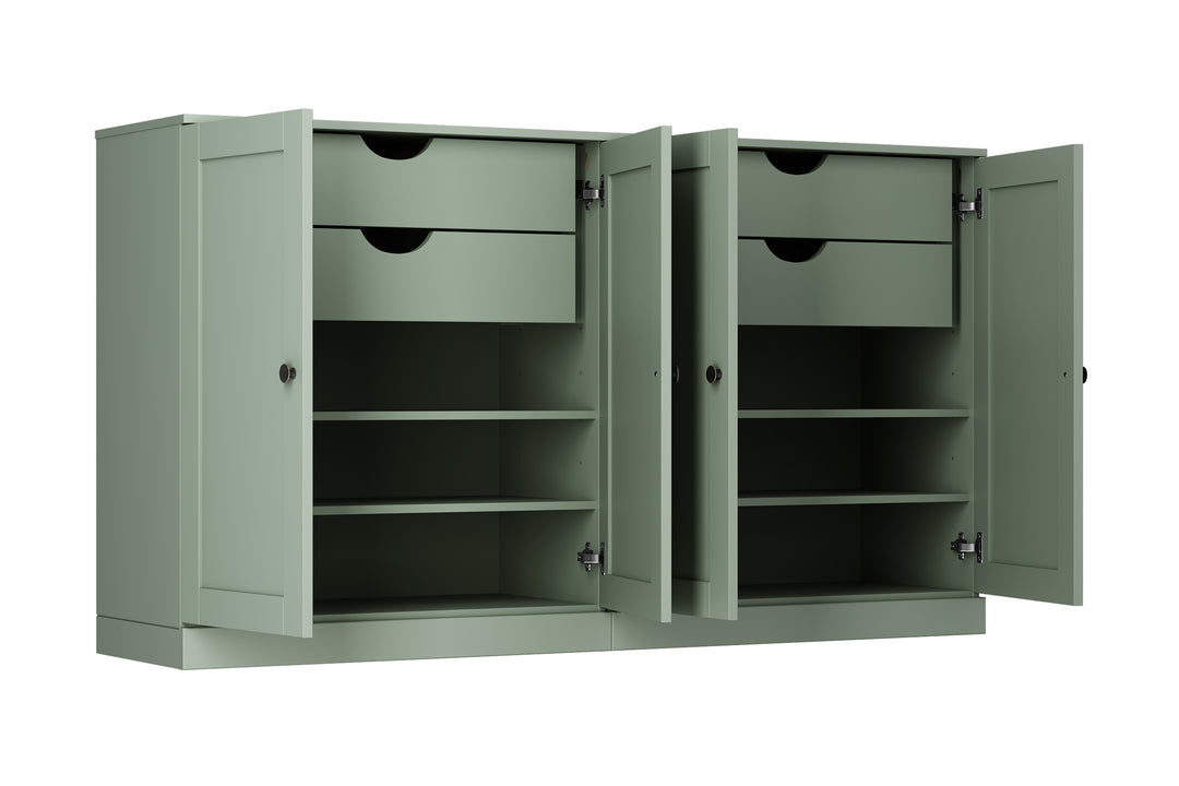 100% Solid Brazilian Pine Wood 64" Sideboard with Shaker Doors, 4-Drawers and Adjustable Shelves